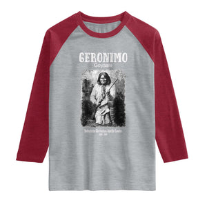 Geronimo Apache Leader American Indian History Raglan Shirt TS14 Heather Gray Heather Red Print Your Wear