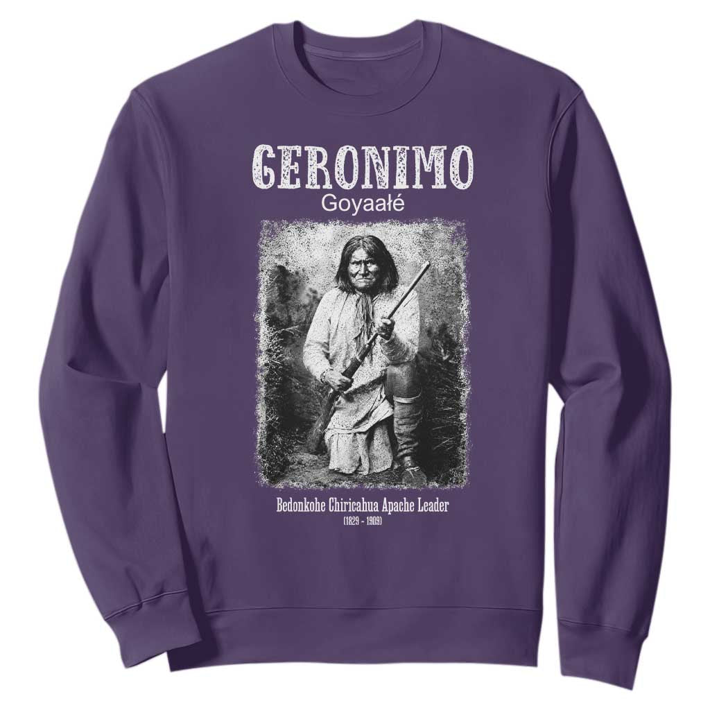Geronimo Apache Leader American Indian History Sweatshirt TS14 Purple Print Your Wear