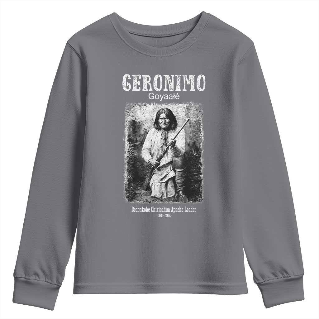 Geronimo Apache Leader American Indian History Youth Sweatshirt TS14 Charcoal Print Your Wear