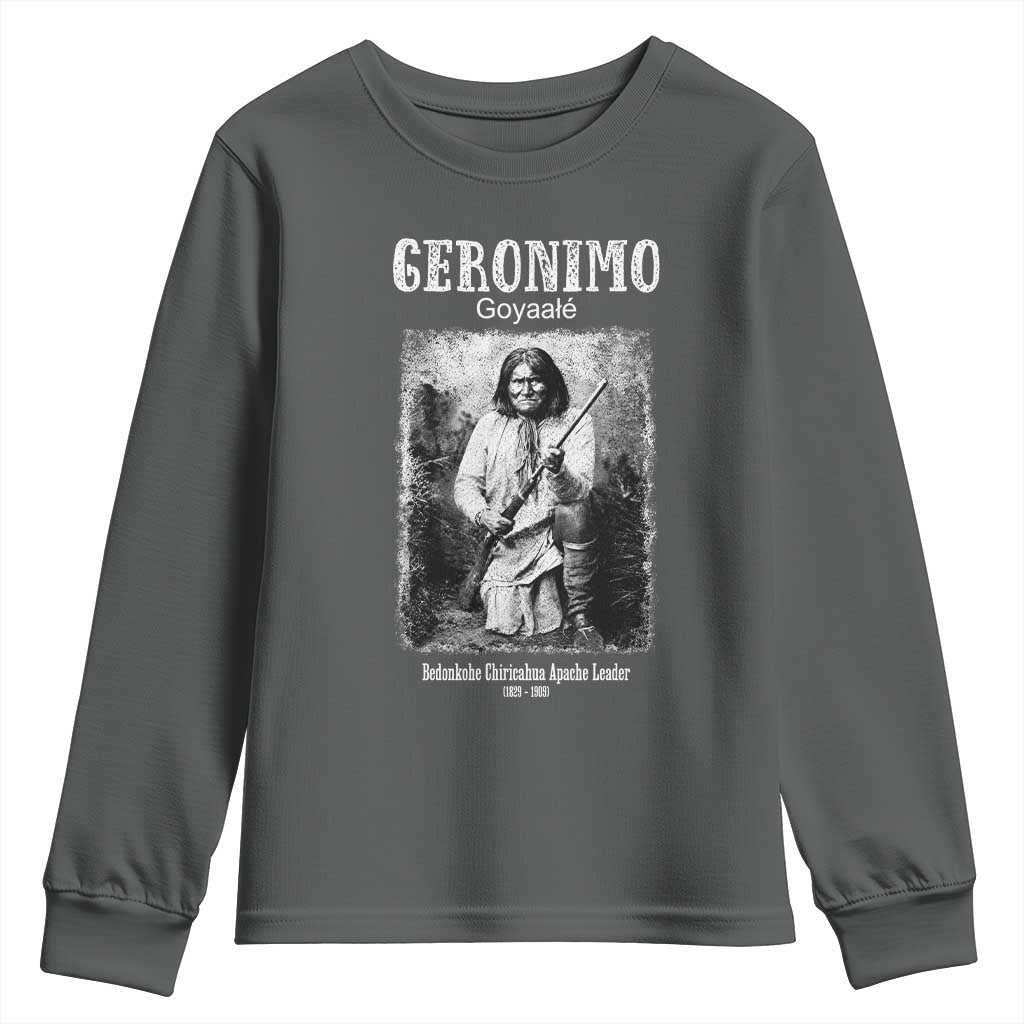 Geronimo Apache Leader American Indian History Youth Sweatshirt TS14 Dark Heather Print Your Wear