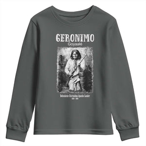 Geronimo Apache Leader American Indian History Youth Sweatshirt TS14 Dark Heather Print Your Wear