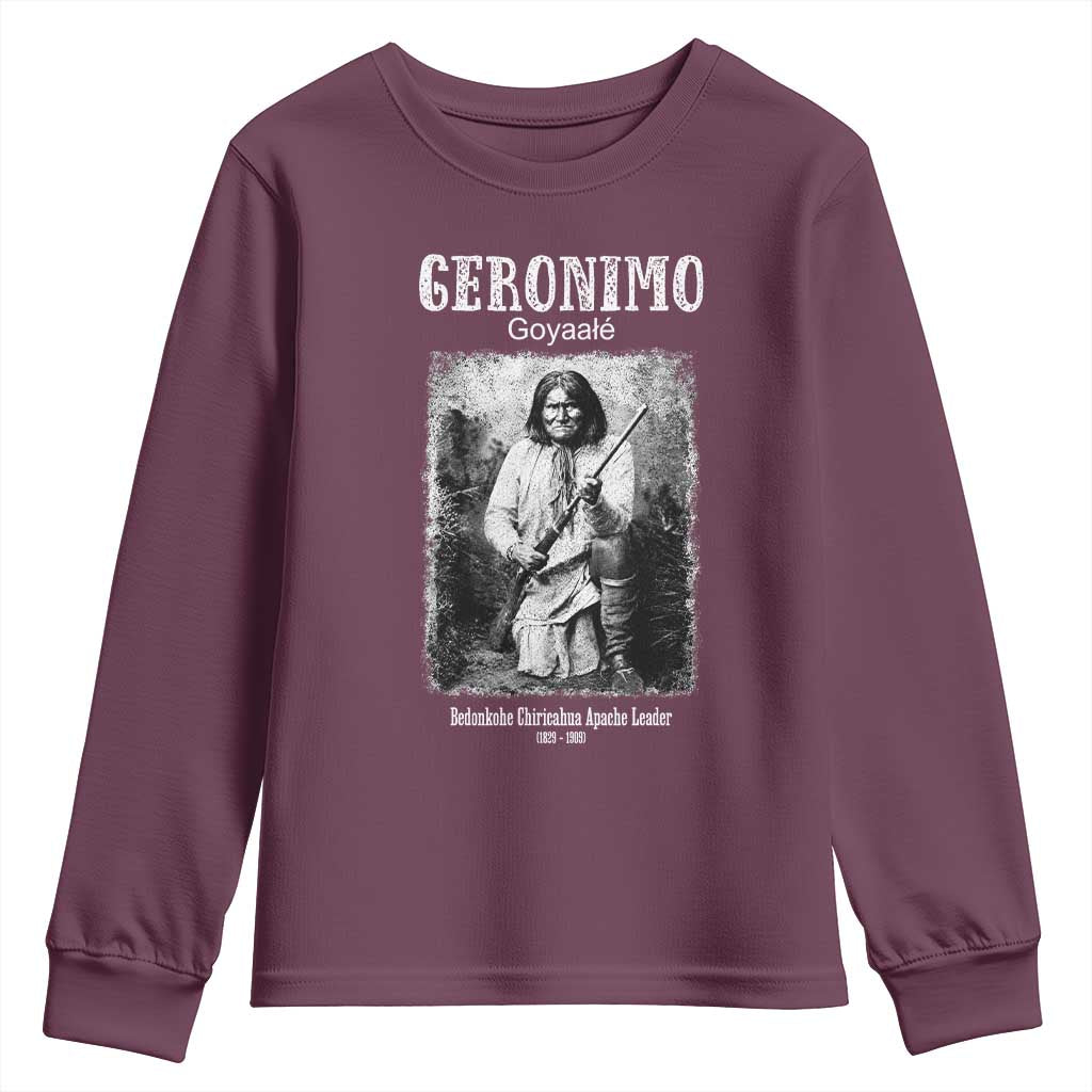 Geronimo Apache Leader American Indian History Youth Sweatshirt TS14 Maroon Print Your Wear