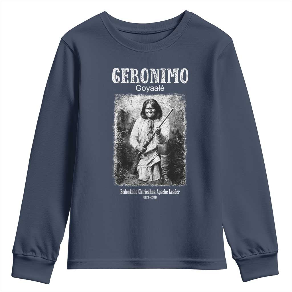 Geronimo Apache Leader American Indian History Youth Sweatshirt TS14 Navy Print Your Wear