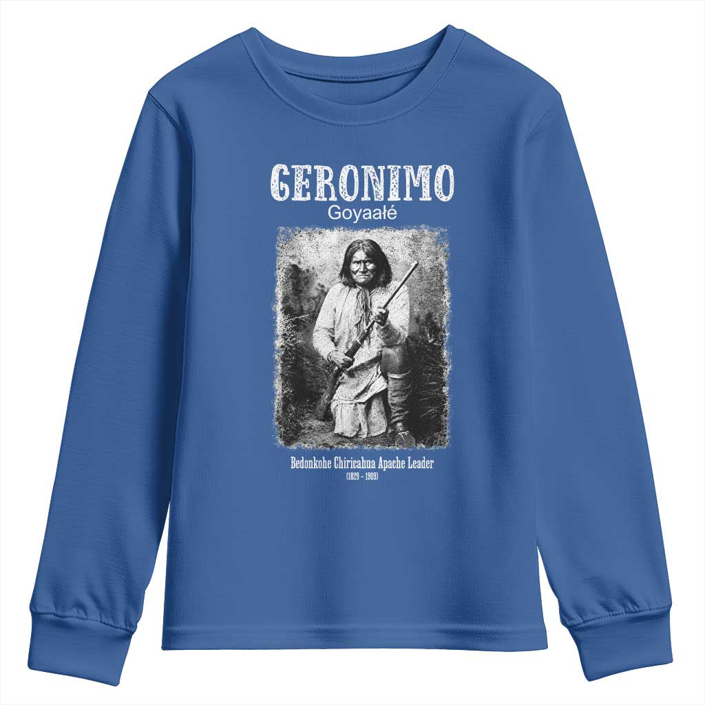 Geronimo Apache Leader American Indian History Youth Sweatshirt TS14 Royal Blue Print Your Wear