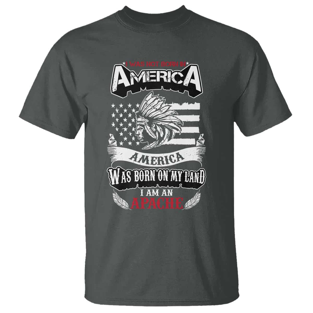 Apache Tribe Native American Indian Pride T Shirt I Was Not Born In America TS14 Dark Heather Print Your Wear