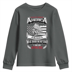 Apache Tribe Native American Indian Pride Youth Sweatshirt I Was Not Born In America TS14 Dark Heather Print Your Wear