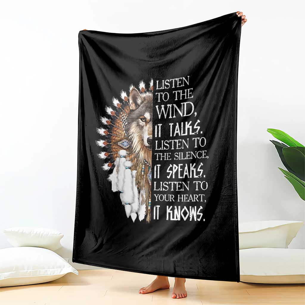 Native American Indian Wolf Saying Listen to The Wind Throw Blanket TS14 Print Your Wear