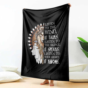 Native American Indian Wolf Saying Listen to The Wind Throw Blanket TS14 Print Your Wear