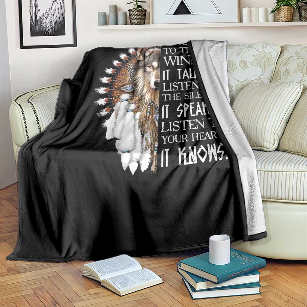 Native American Indian Wolf Saying Listen to The Wind Throw Blanket TS14 Print Your Wear
