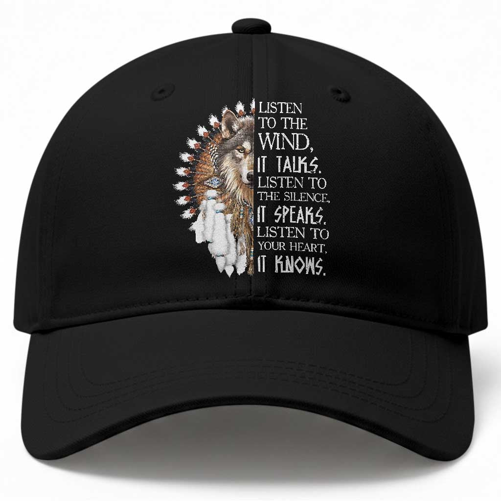Native American Indian Wolf Saying Listen to The Wind Baseball Cap TS14 Print Your Wear