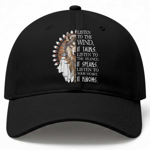 Native American Indian Wolf Saying Listen to The Wind Baseball Cap TS14 Print Your Wear