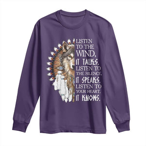 Native American Indian Wolf Saying Listen to The Wind Long Sleeve Shirt TS14 Purple Print Your Wear