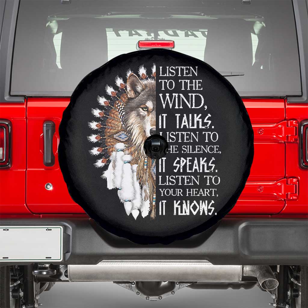 Native American Indian Wolf Saying Listen to The Wind Spare Tire Cover TS14 Black Print Your Wear