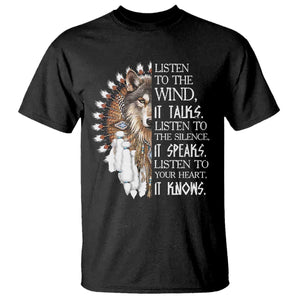 Native American Indian Wolf Saying Listen to The Wind T Shirt TS14 Black Print Your Wear