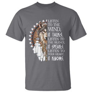 Native American Indian Wolf Saying Listen to The Wind T Shirt TS14 Charcoal Print Your Wear