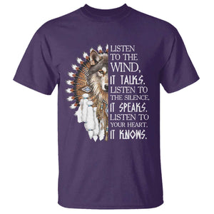 Native American Indian Wolf Saying Listen to The Wind T Shirt TS14 Purple Print Your Wear