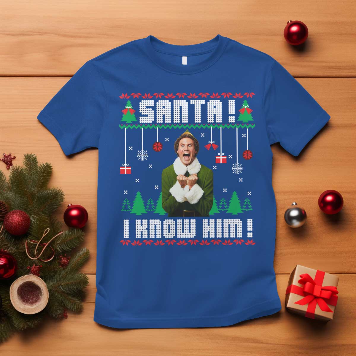 Santa I Know Him T Shirt Funny Elf Christmas TS14 Royal Blue Print Your Wear