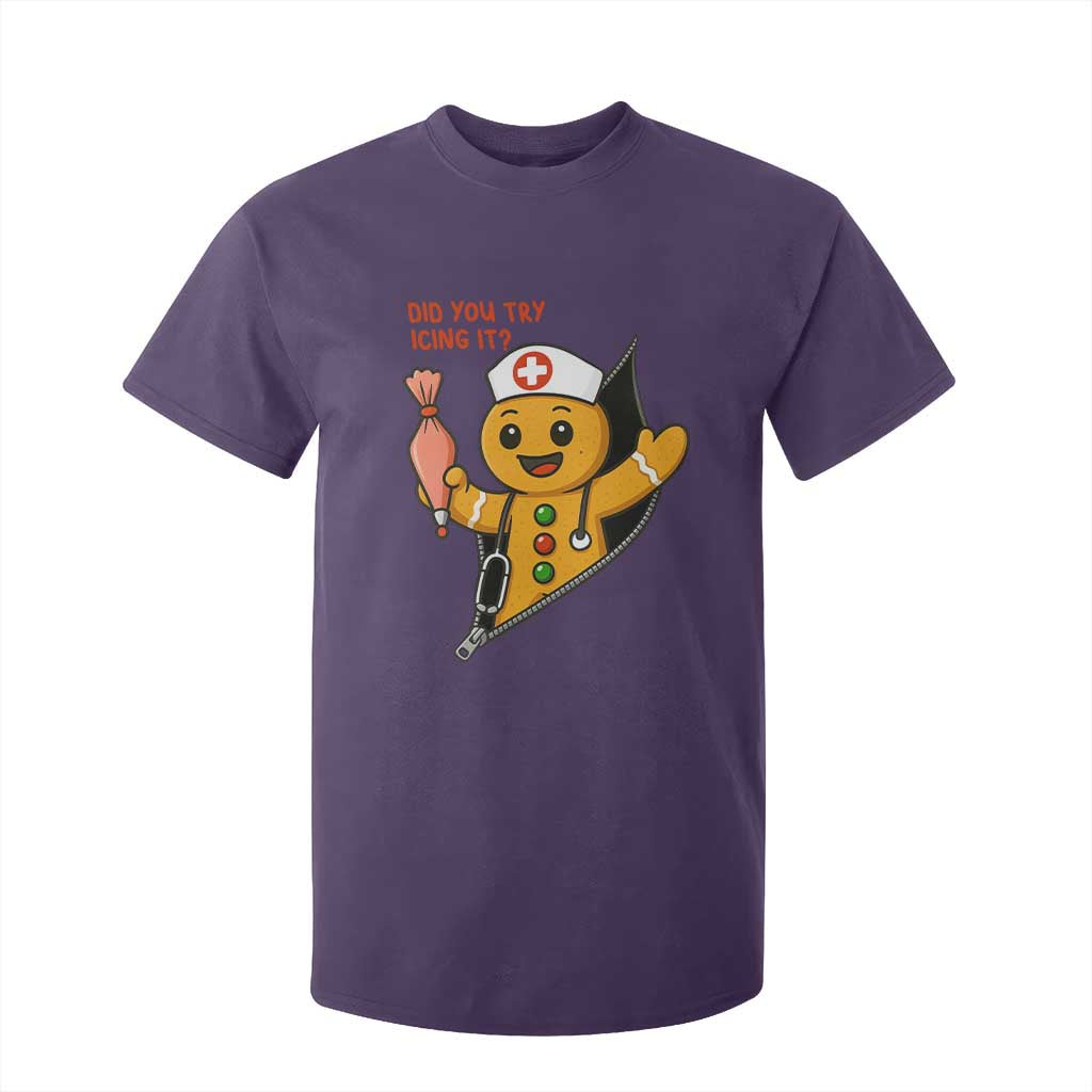 Funny ICU Nurse Christmas T Shirt For Kid Gingerbread Did You Try Icing It TS14 Purple Print Your Wear