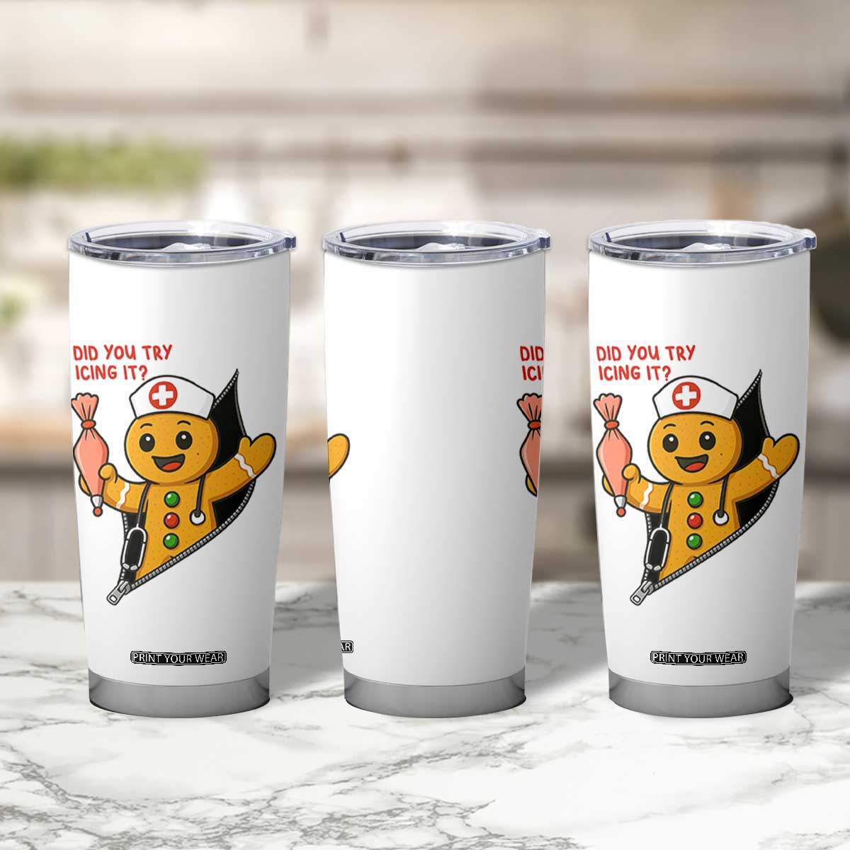 Funny ICU Nurse Christmas Tumbler Cup Gingerbread Did You Try Icing It TS14 Print Your Wear