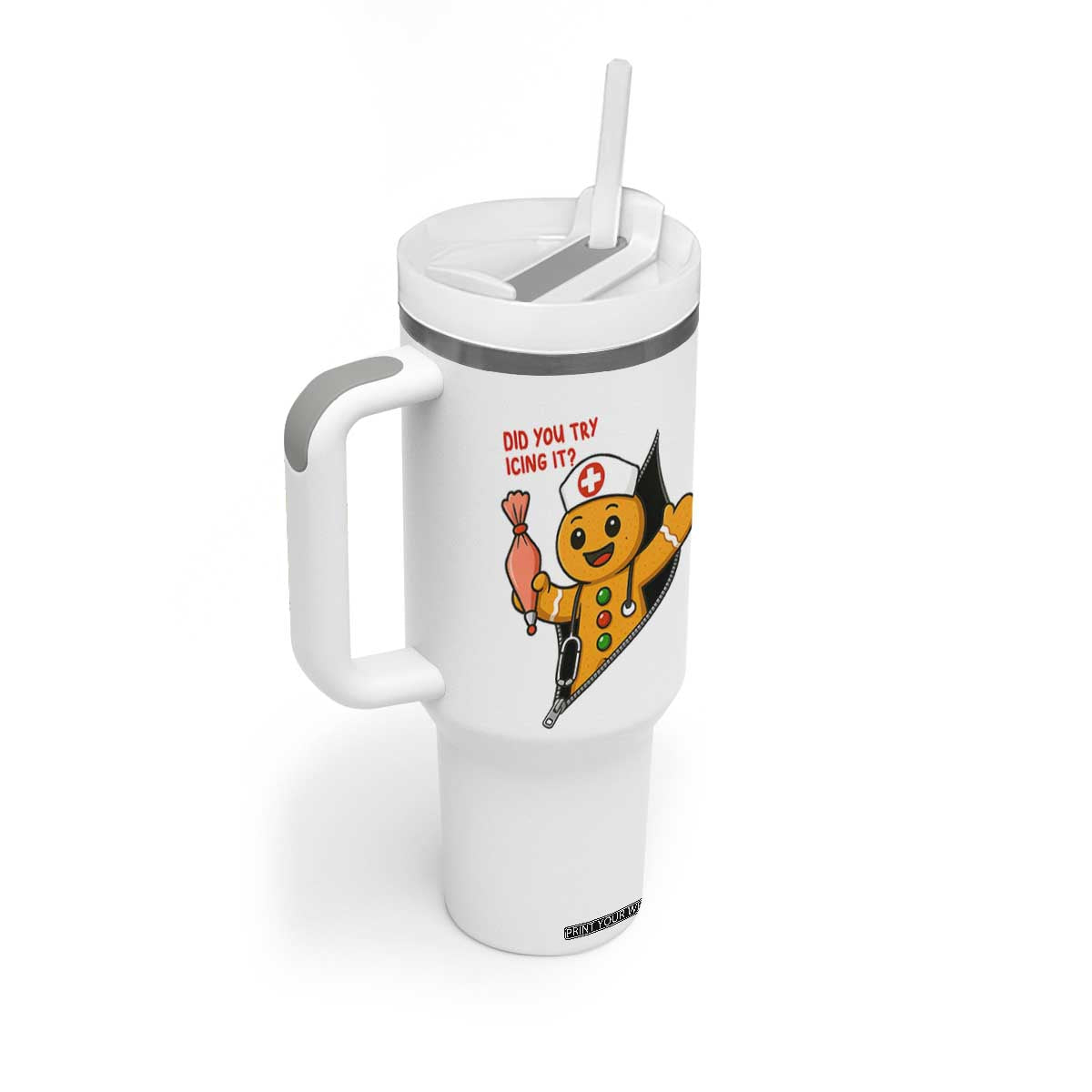Funny ICU Nurse Christmas Tumbler With Handle Gingerbread Did You Try Icing It TS14 Print Your Wear