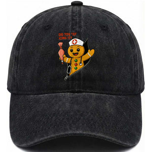 Funny ICU Nurse Christmas Washed Cotton Baseball Cap Gingerbread Did You Try Icing It TS14 Washed Cap Universal Fit Black Print Your Wear