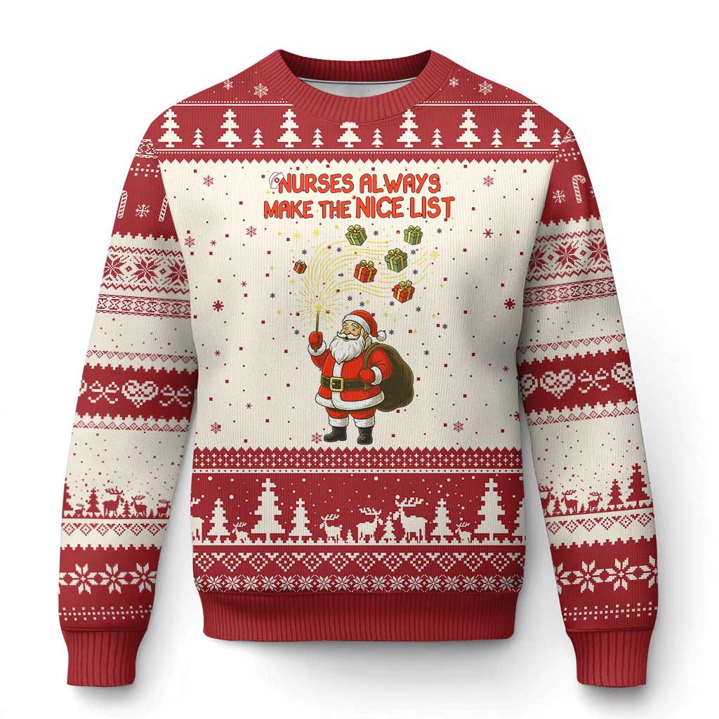 Funny Nurse Xmas Ugly Christmas Sweater Nurses Always Make The Nice List TS14 Beige Red Print Your Wear