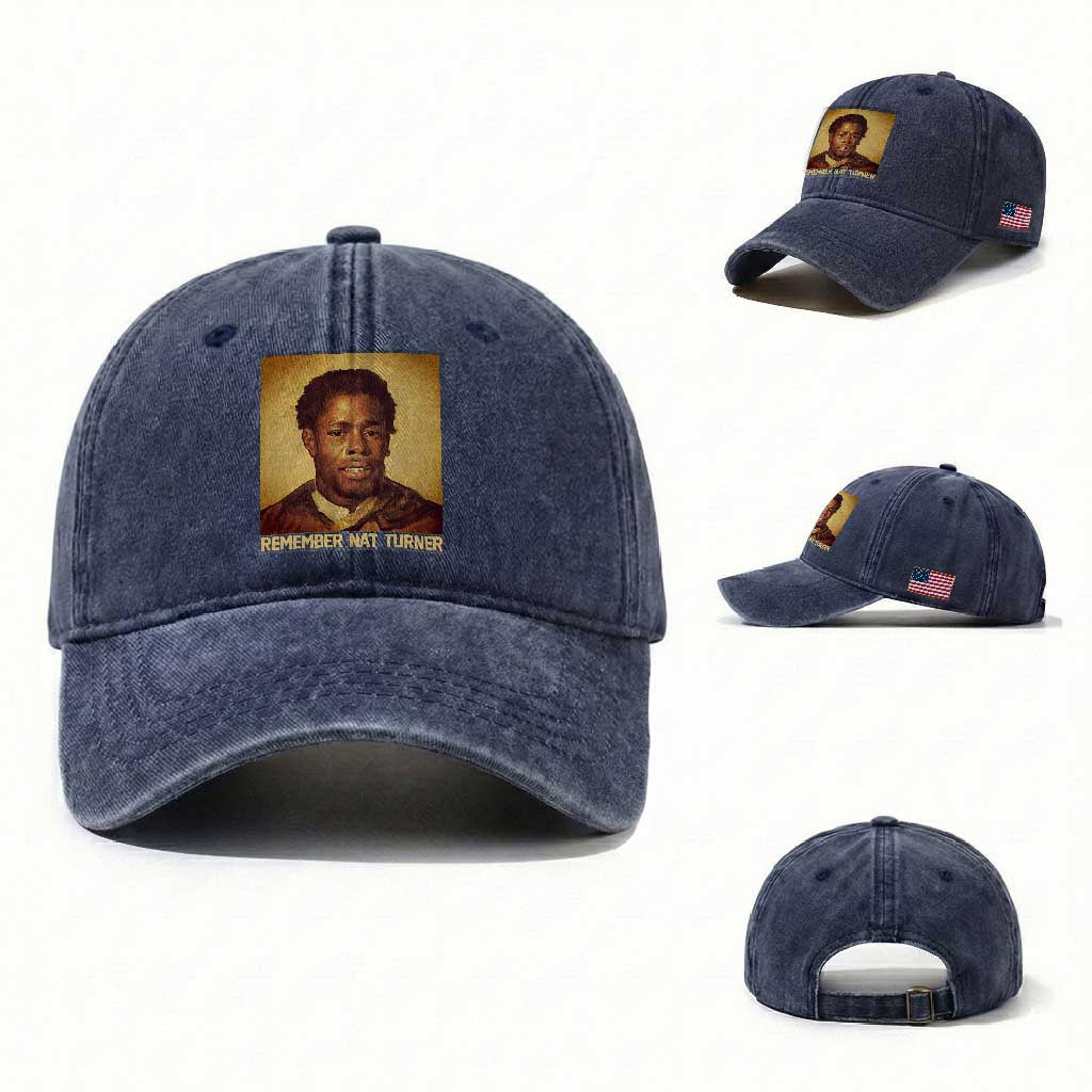 Nat Turner Washed Cotton Baseball Cap Black History Month TS14 Washed Cap Universal Fit Navy Print Your Wear