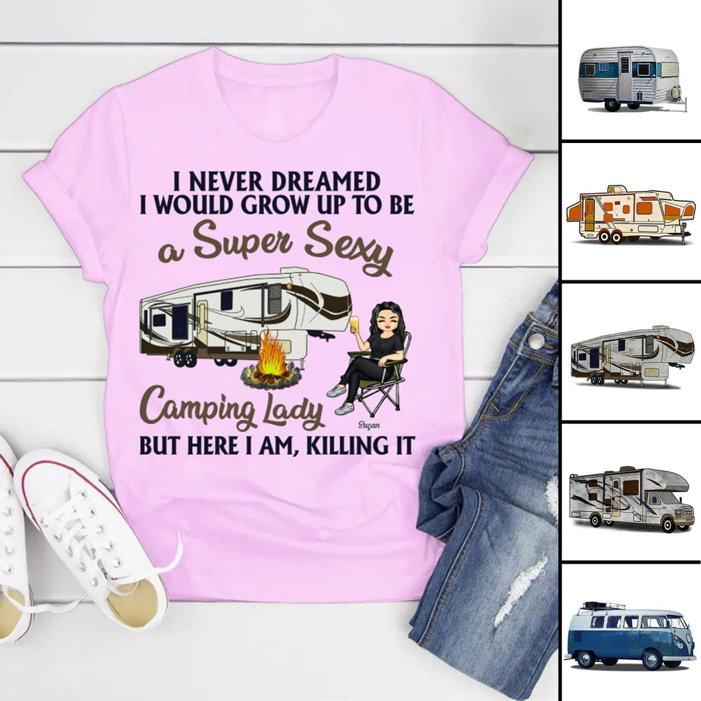 Personalized Camping I Never Dreamed Id Grow Up To Be A Sexy T Shirt Camping Lady Bright Color CTM Youth Custom - Printyourwear