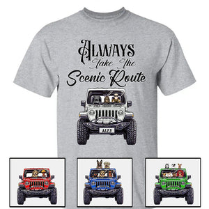 Custom Jeep Shirts, Always Take The Scenic Route Jeep Dog Jeep Cat Apparel CTM00 Custom - Printyourwear