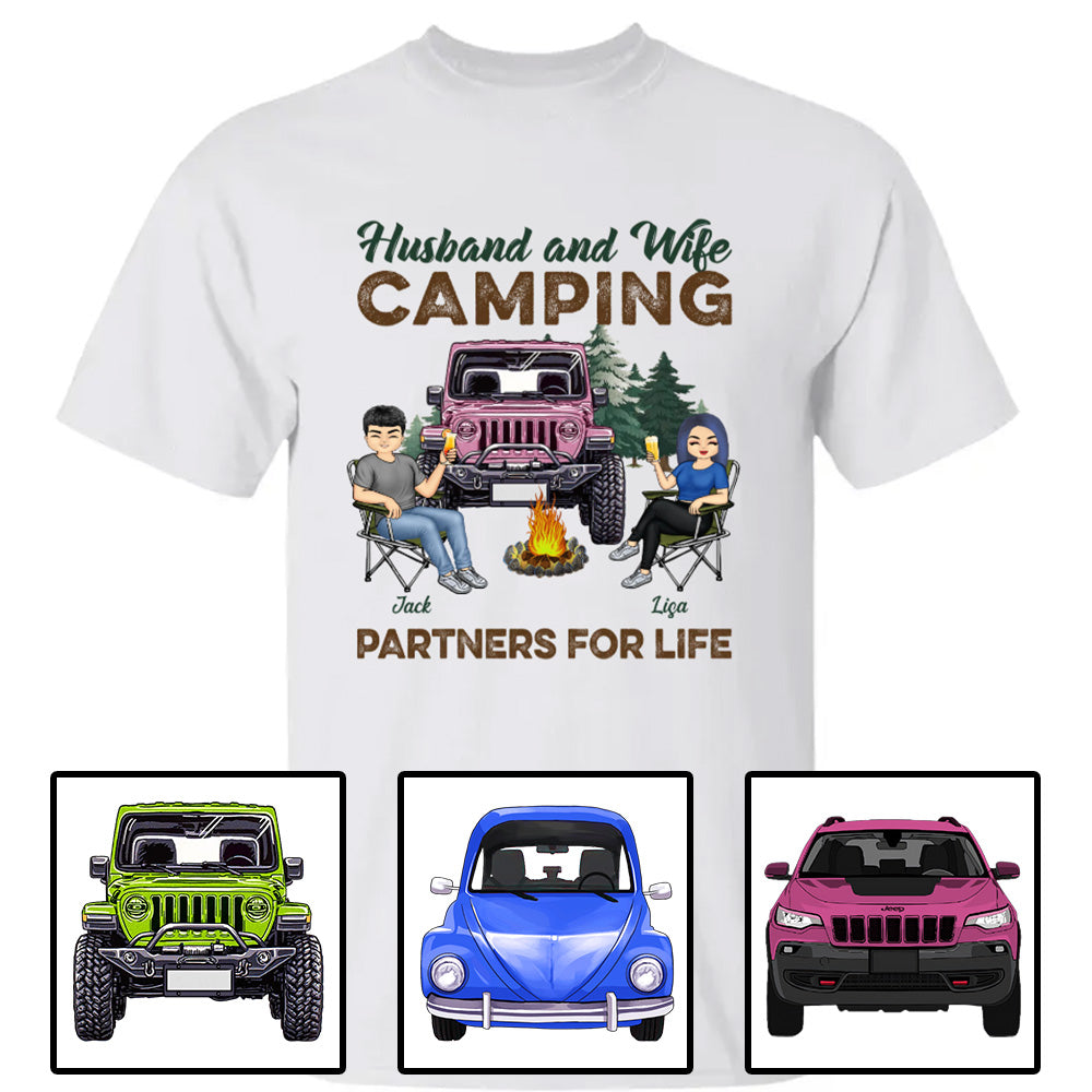 Custom Jeep Shirts, Husband And Wife Camping Partners For Life, Jeep Couple Apparel CTM Hoodie Youth Custom - Printyourwear