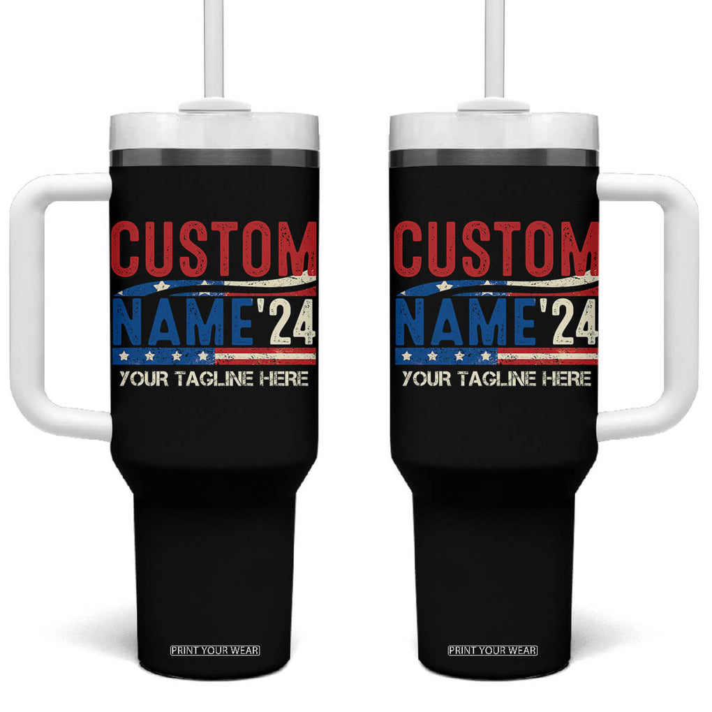 Personalized 2024 Election Tumbler With Handle Custom Name 47th US President Supporter Retro CTM02 One Size: 40 oz Black Print Your Wear