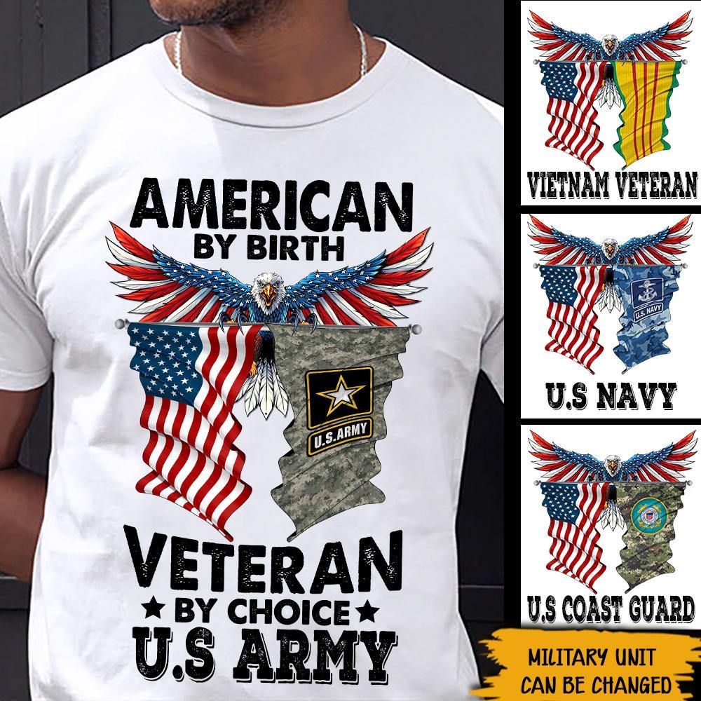 Personalized Veteran T Shirt American By Birth Veteran By Choice Eagles Pride CTM Youth Custom - Printyourwear