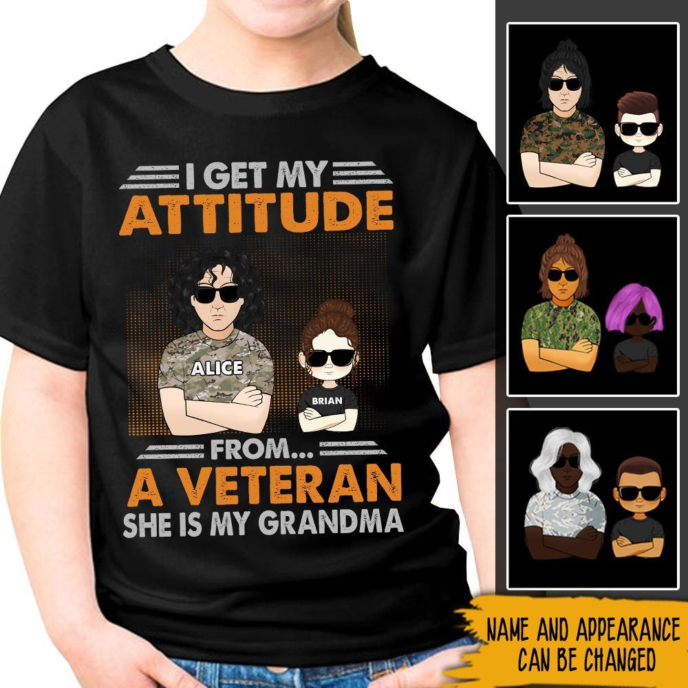 Personalized Veteran Daughter T Shirt I Get My Attitude From A Veteran She Is My Mommy CTM Youth Custom - Printyourwear