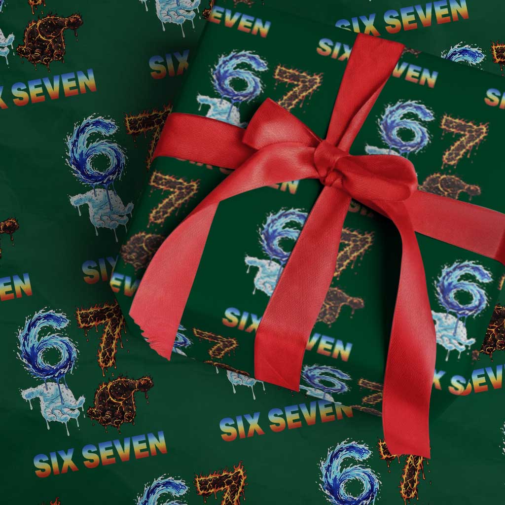 Water Fire Element Six Seven Wrapping Paper Roll Trendy Meme Gift TS12 Green Print Your Wear