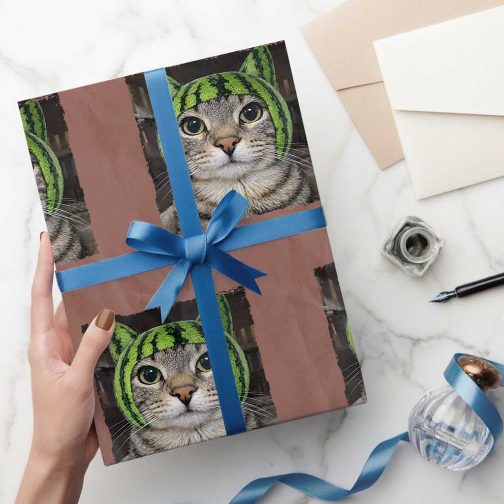 Watermelon Cat Silly Cat Meme Wrapping Paper Roll TS10 Mocha Print Your Wear
