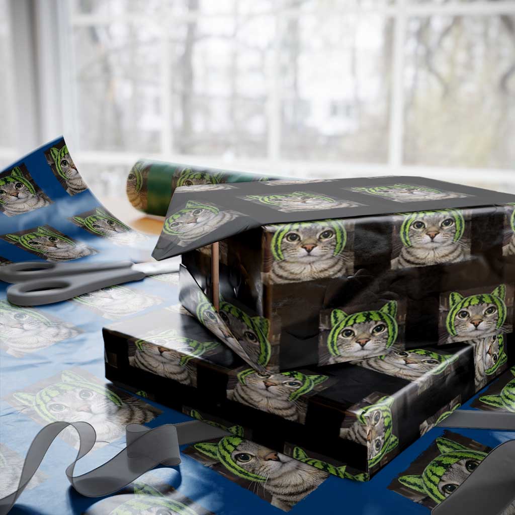 Watermelon Cat Silly Cat Meme Wrapping Paper Roll TS10 Black Print Your Wear