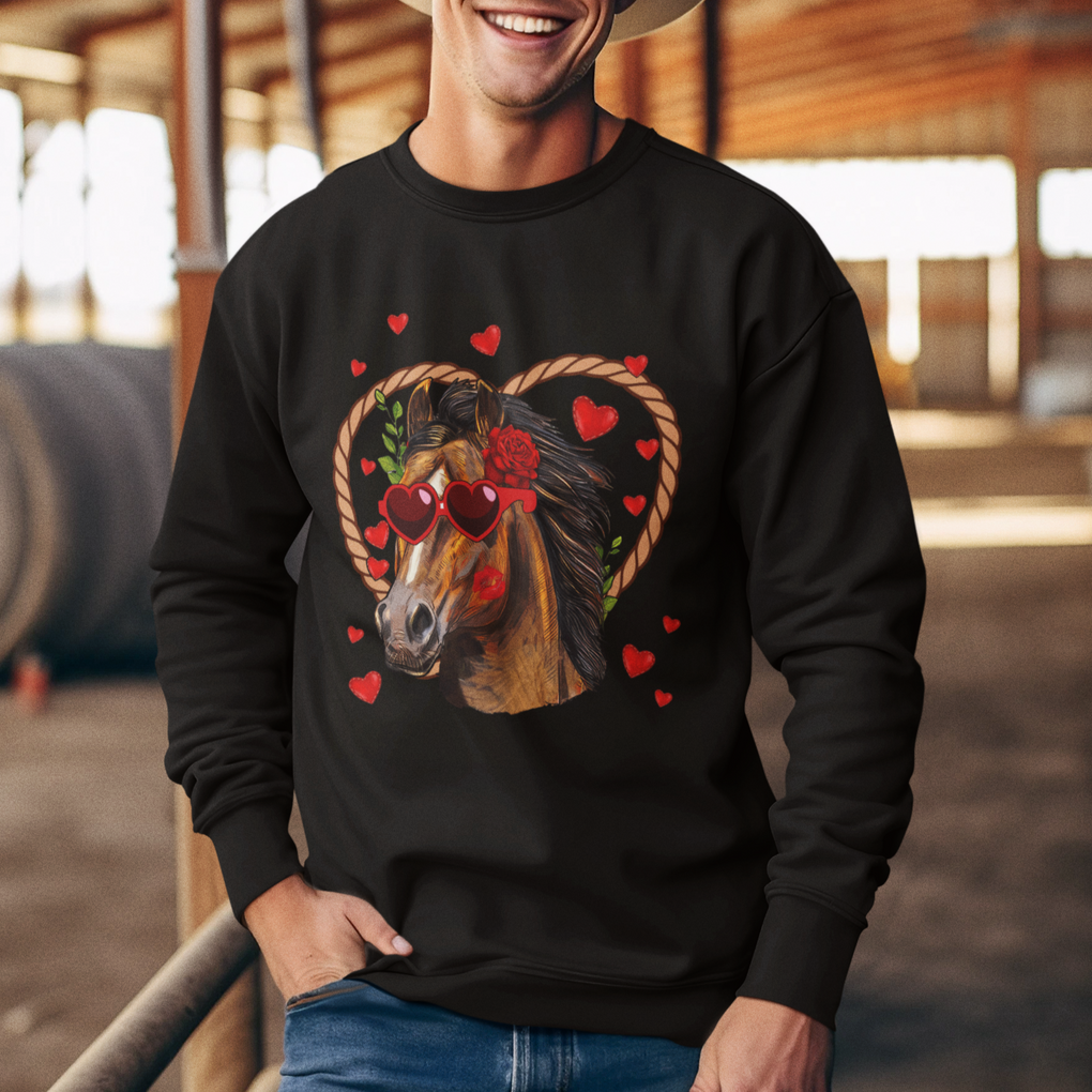 Valentine's Day Sweatshirt Funny Cute Horse Cowboy Western TS09 Printyourwear