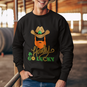 Funny St. Patricks Cowboy Sweatshirt Howdy Go Lucky Irish Western TS02 Printyourwear