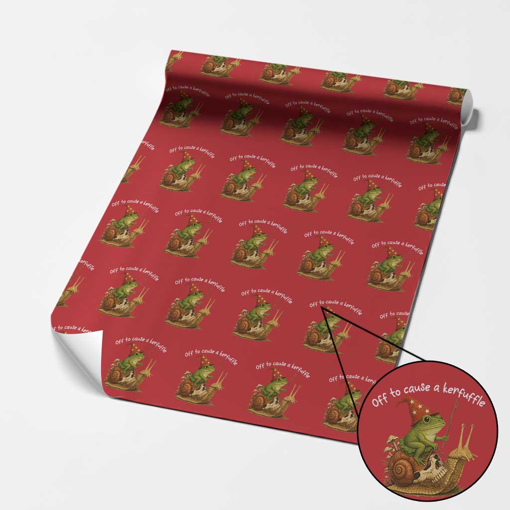 Whimsical Frog Wizard Meme Wrapping Paper Roll Off to Cause A Kerfuffle TS10 Red Print Your Wear