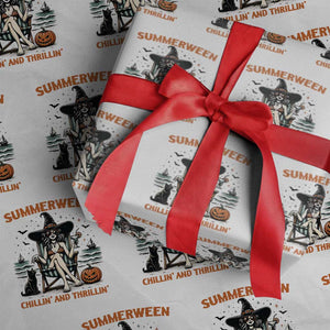 Witchy Beach Summerween Vacation Wrapping Paper Roll Chillin And Thrillin TS12 White Print Your Wear