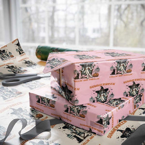 Witchy Beach Summerween Vacation Wrapping Paper Roll Chillin And Thrillin TS12 Light Pink Print Your Wear
