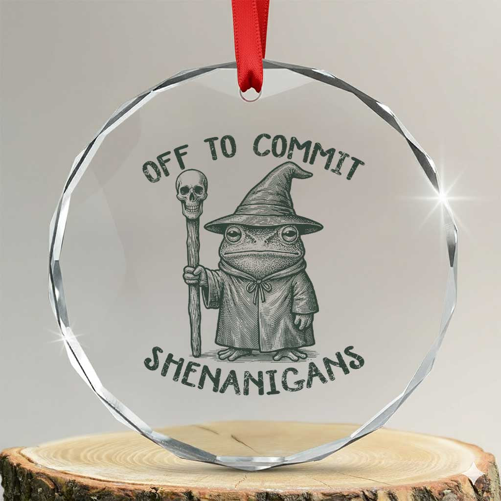 Wizard Frog Crystal Glass Ornament Funny Off to Commit Shenanigans TS10 Transparent Glass 3'' Circle Print Your Wear