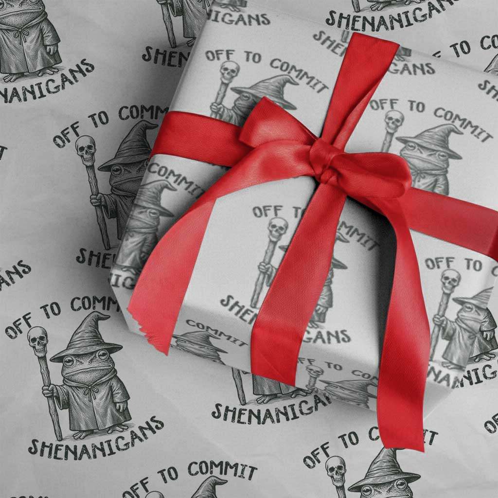 Wizard Frog Wrapping Paper Roll Funny Off to Commit Shenanigans TS10 White Print Your Wear