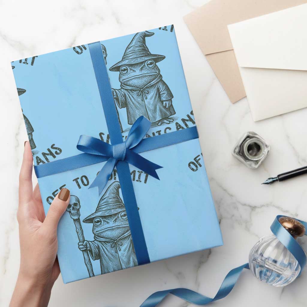 Wizard Frog Wrapping Paper Roll Funny Off to Commit Shenanigans TS10 Light Blue Print Your Wear