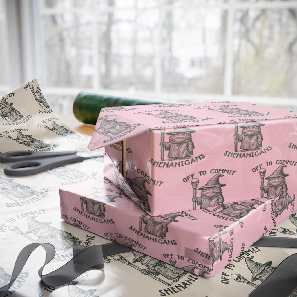 Wizard Frog Wrapping Paper Roll Funny Off to Commit Shenanigans TS10 Light Pink Print Your Wear
