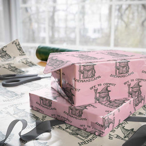 Wizard Frog Wrapping Paper Roll Funny Off to Commit Shenanigans TS10 Light Pink Print Your Wear