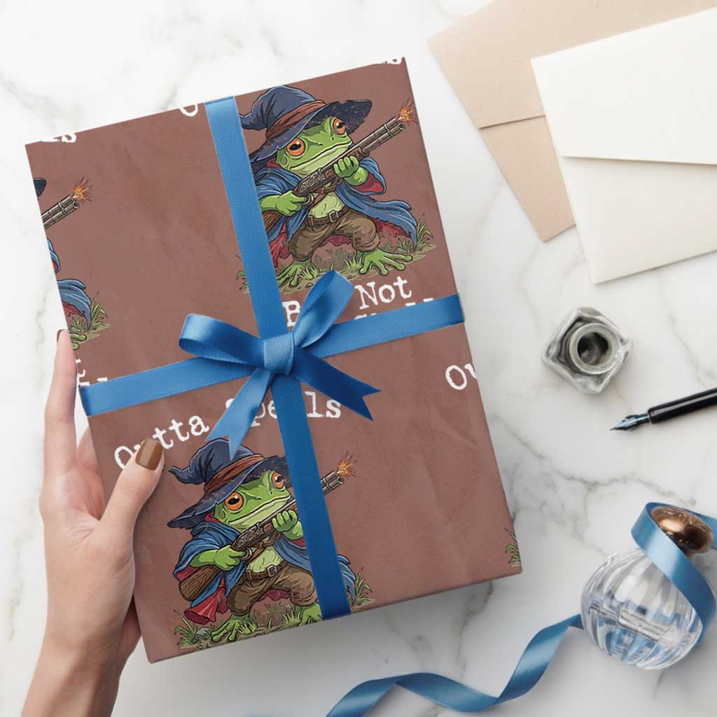 Wizard Frog Meme Wrapping Paper Roll Outta Spells But Not Outta Shells TS10 Mocha Print Your Wear