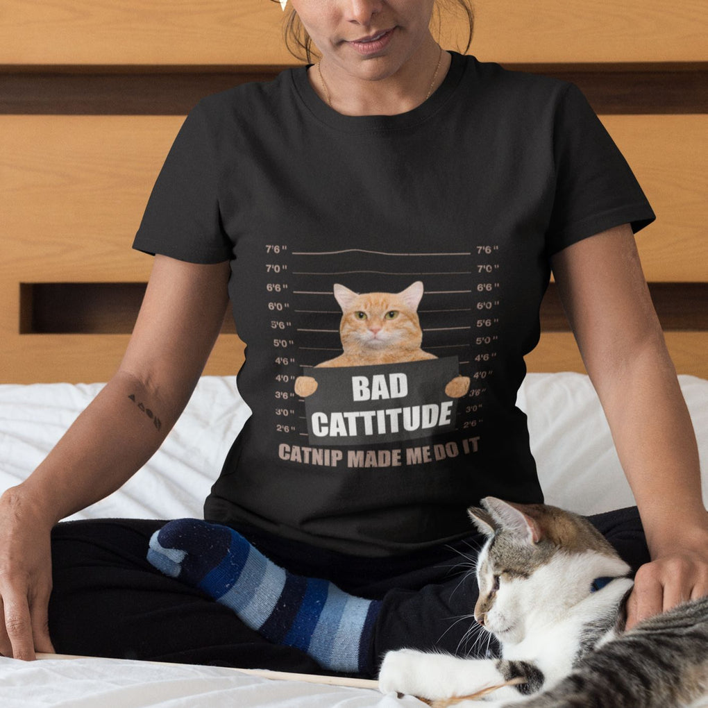 Funny Cat Mugshot T Shirt Bad Cattitude Catnip Made Me Do It TS02 Printyourwear