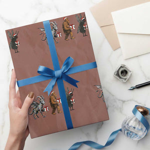 Xmas Cryptid Gift Wrapping Paper Roll Bigfoot Jersey Devil Mothman Santa TS12 Mocha Print Your Wear