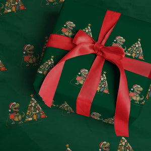 Xmas Dinosaur Knitting Wrapping Paper Roll Funny Yarn Tree Gift TS12 Green Print Your Wear
